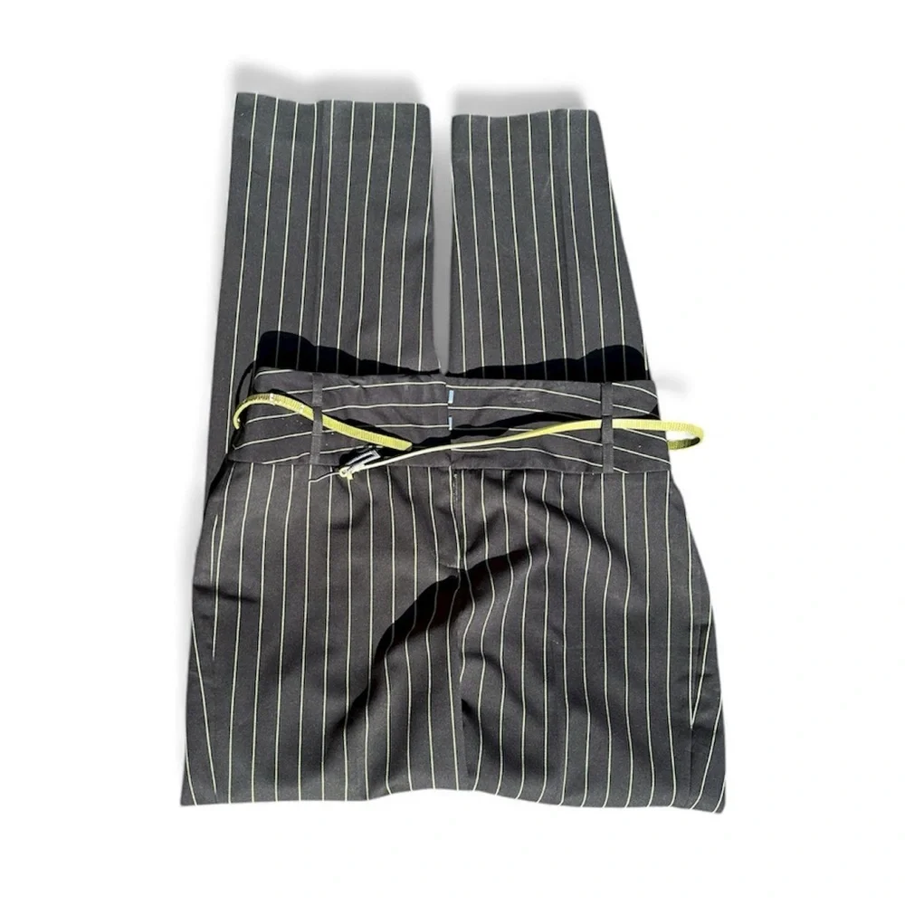 Black Green Pin Striped pants suit by Metro style Blazer S14T Pants S10T w belt - Picture 6 of 6